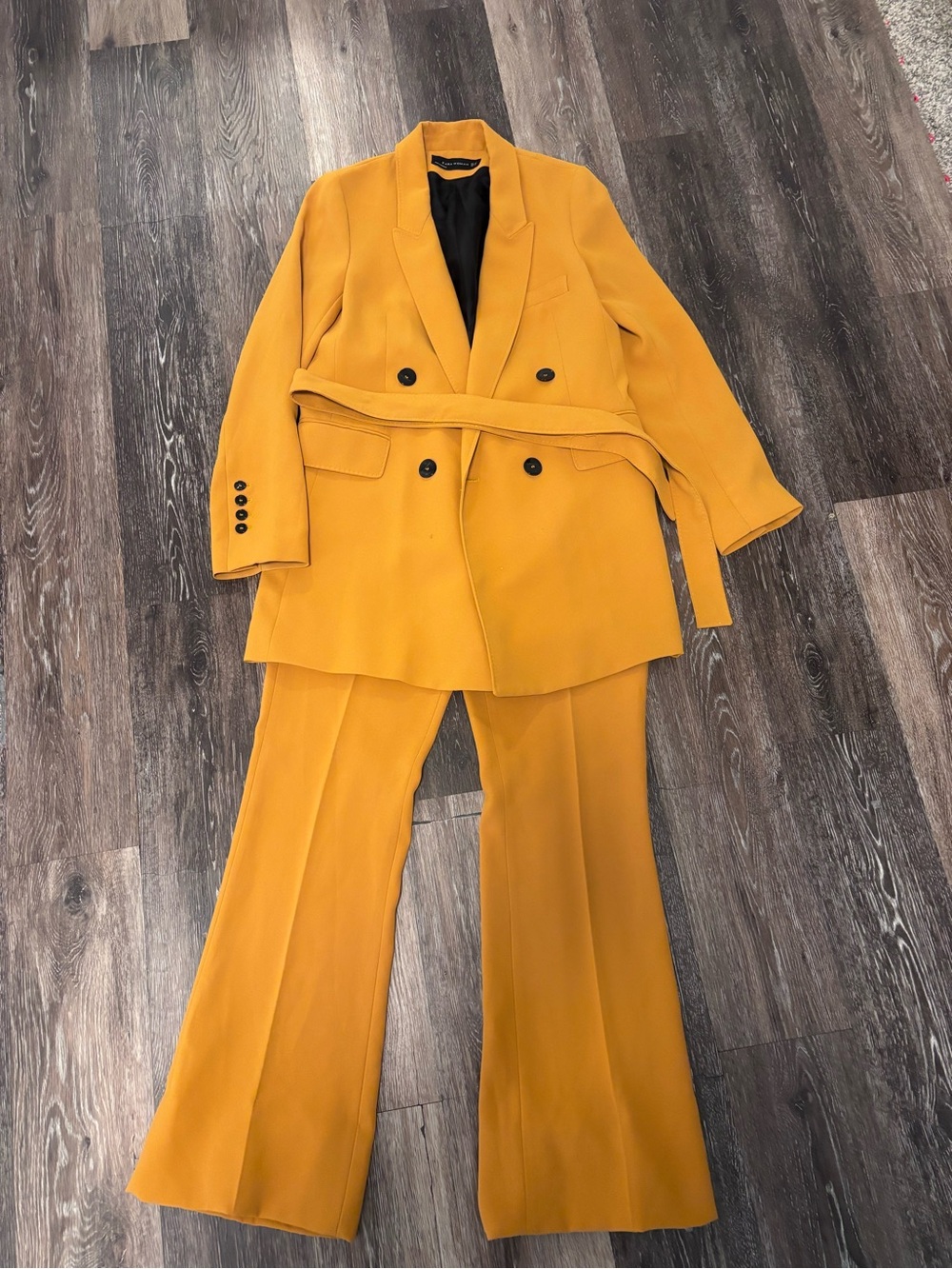 Double-Breasted Mustard Women's Blazer & Wide-Leg Pants Set